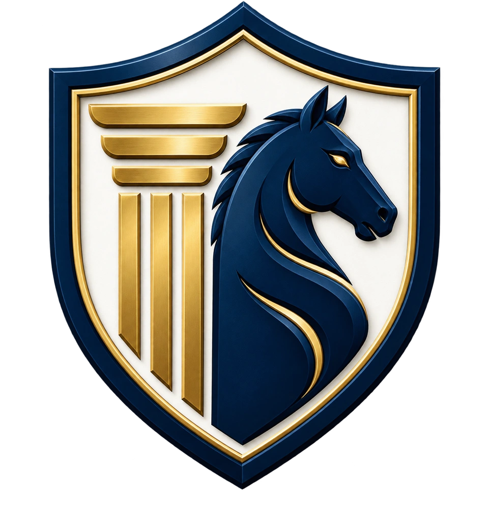 Escudo Fortis Aequus: caballo y columna, símbolos de fuerza y equilibrio